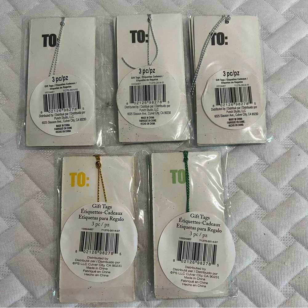NWT Gift Tags Lot of 5 Glitter Backround 3pc per pack Punch Studios‎ Birthday